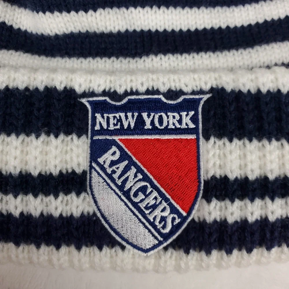 New York Rangers Mitchell & Ness NHL Cuff Knit Beanie Pom Hat Cap Navy White New